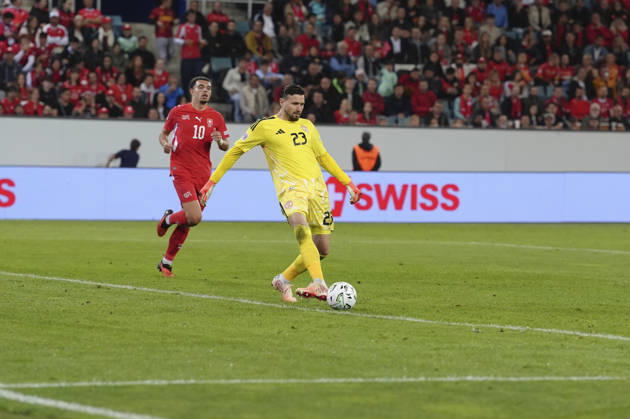 Luzern, Switzerland - October 06: Stole Dimitrievski (Goalkeeper 23 MKD) during the UEFA Nations League match between Switzerland and North Macedonia at thermoplan arena on October 06, 2026 in Luzern, Switzerland. Copyright: xKjetilxWaberx xSPPx Sportspressphoto_SPR247356