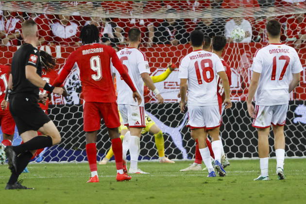 2:0 Tor fuer Schweiz durch Johan Manzambi (Schweiz, 09) , Schweiz, UEFA , Nations League, Matchday 4, Schweiz vs. Nordmazedonien, 06.10.2026, Luzern Swissporarena Schweiz Copyright: xGrantxHubbsx
