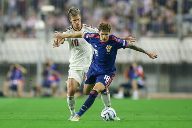 Croatia v Spain - UEFA Nations League 2026 27 Group A3 MD4 Dani Olmo of Spain and Kristijan Jakic of Croatia competes for the ball during the UEFA Nations League 2026 27 group phase match between Croatia and Spain at Stadion Poljud on October 6, 2026 in Split, Croatia. SanjinxStrukic PIXSELL