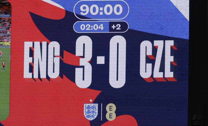 England v Czech Republic, UEFA Nations League, League A - Group 3 London, UK: England v Czech Republic, UEFA Nations League, League A - Group 3, Wembley Stadium. 6 October 2026 Photograph by Marc Aspland for The Times & The Sunday Times scoreboard Copyright: xMarcxAsplandx NINTCHDBPICT001113856597