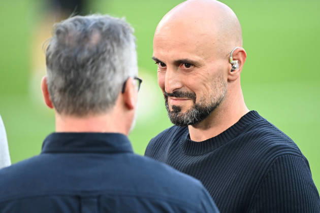 v.l. Matthias OPDENHOEVEL, Opdenhövel, Moderator, Bundestrainer Antonio DI SALVO (GER) Fussball Laenderspiel, U21, U 21 EM-Qualifikation, Deutschland - Georgien 2-0 am 06.10.2026, Schueco-Arena Bielefeld, Â