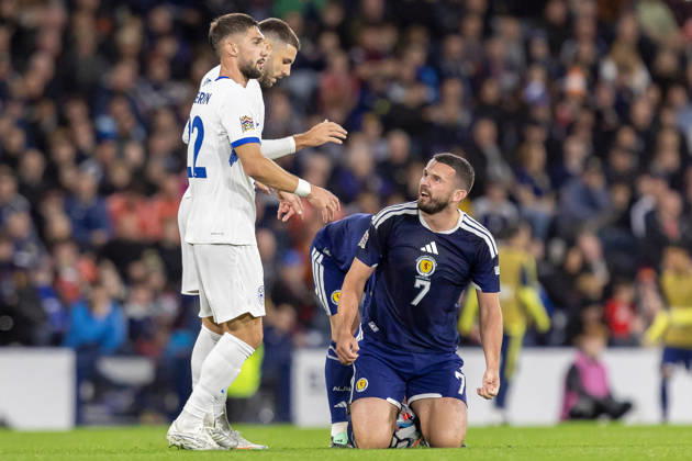 Scotland v Slovenia, UEFA Nations League John McGinn of Scotland national team, Nationalteam looks up in disgust after being brought down during the UEFA Nations League League B Group B1 between Scotland and Slovenia. Barclays Hampden, Hampden Park, Glasgow, Scotland. 6 October 2026. Hampden Park Barclays Hampden Glasgow Scotland Editorial use only , Copyright: xColinxPoultneyx PSI-24964-0050