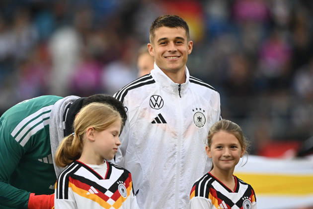 Nicolo TRESOLDI (GER) fuehrt die Mannschaft als Kapitaen an, Feature, Randmotiv, Symbolfoto, Fussball Laenderspiel, U21, U 21 EM-Qualifikation, Deutschland - Georgien 2-0 am 06.10.2026, Schueco-Arena Bielefeld, Â