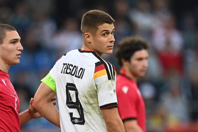 Nicolo TRESOLDI (GER) halbe Figur, Halbfigur, halber Koerper, Einzelbild, angeschnittenes Einzelmotiv, Fussball Laenderspiel, U21, U 21 EM-Qualifikation, Deutschland - Georgien 2-0 am 06.10.2026, Schueco-Arena Bielefeld, Â