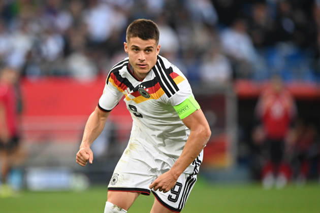 Nicolo TRESOLDI (GER) halbe Figur, Halbfigur, halber Koerper, Einzelbild, angeschnittenes Einzelmotiv, Fussball Laenderspiel, U21, U 21 EM-Qualifikation, Deutschland - Georgien 2-0 am 06.10.2026, Schueco-Arena Bielefeld, Â