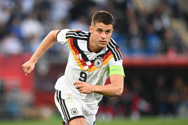 Nicolo TRESOLDI (GER) halbe Figur, Halbfigur, halber Koerper, Einzelbild, angeschnittenes Einzelmotiv, Fussball Laenderspiel, U21, U 21 EM-Qualifikation, Deutschland - Georgien 2-0 am 06.10.2026, Schueco-Arena Bielefeld, Â