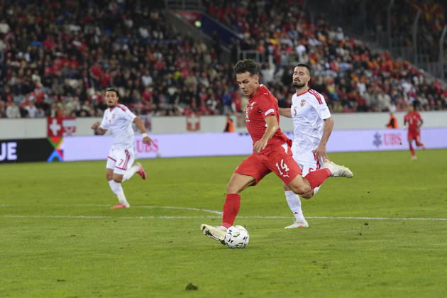 Luzern, Switzerland - October 06: Ardon Jashari (14 SUI) in action during the UEFA Nations League match between Switzerland and North Macedonia at thermoplan arena on October 06, 2026 in Luzern, Switzerland. Copyright: xKjetilxWaberx xSPPx Sportspressphoto_SPR247382