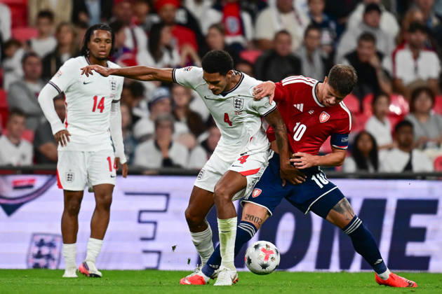 England v Czechia, UEFA Nations League Czechia forward Adam Hlozek (10) battles for possession with England defender Jarell Quansah (4) during the UEFA Nations League match between England and Czechia at Wembley Stadium, London, UK on 6 October 2026. London Wembley Stadium Greater London UK Editorial use only , Copyright: xDennisxGoodwinx PSI-24957-0062
