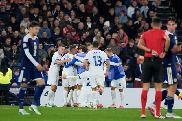 UK: Scotland v Slovenia, UEFA Nations League at Barclays Hampden, Glasgow, Scotland on 06 October 2026: Pictured: Danijel Sturm (Slovenia) scores to make it 1-2 Glasgow Barclays Hampden Scotland Copyright: xAlexxToddx