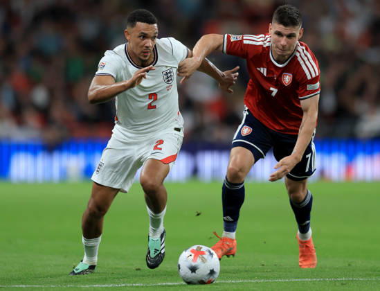 England v Czechia - UEFA Nations League 2026 27 Group A3 MD4 Trent Alexander-Arnold and Jiri Slama of Czechia challenge during the UEFA Nations League 2026 27 group phase match between England and Czechia at Wembley Stadium on October 6, 2026 in London, England. London Wembley Stadium England United Kingdom Copyright: xAllstarxPicturexLibraryxLtdx