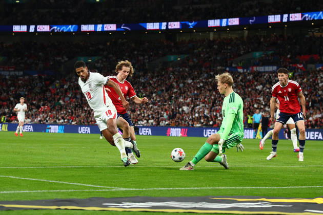 UEFA Nations League: England v Czech Republic LONDON, UK - 6th Oct 2026: Lukas Hornicek of Czech Republic saves the flicked shot of Jude Bellingham of England during the UEFA Nations League Group A3 match between England and Czech Republic at Wembley Stadium London Wembley Stadium England United Kingdom Copyright: xCraigxMercerx xPeakxActionxPhotosx