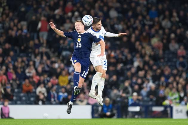 UK: Scotland v Slovenia, UEFA Nations League at Barclays Hampden, Glasgow, Scotland on 06 October 2026: Pictured: Lewis Ferguson (Scotland) and Adam Gnezda Cerin (Slovenia) Glasgow Barclays Hampden Scotland Copyright: xAlexxToddx