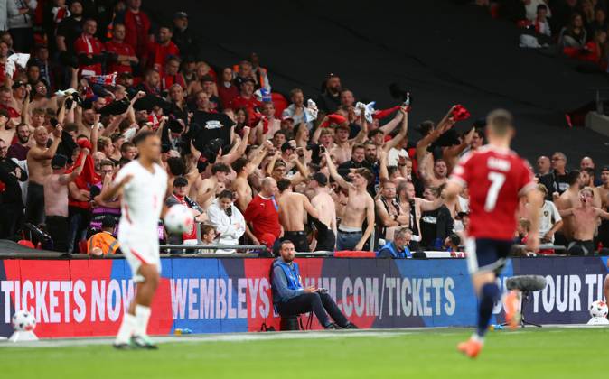 Topless Czechia fans in the stands England v Czechia, UEFA Nations League, Football, Wembley Stadium, London, UK - 06 Oct 2026London Wembley Stadium United Kingdom  Copyright: xKieranxMcManus Shutterstockx 17188818cd