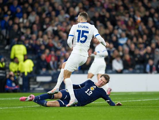 UK: Scotland v Slovenia, UEFA Nations League at Barclays Hampden, Glasgow, Scotland on 06 October 2026: Pictured: Jack Hendry (Scotland) can‚Äôt stop Danijel Sturm (Slovenia) from scoring the winner Glasgow Barclays Hampden Scotland Copyright: xAlexxToddx
