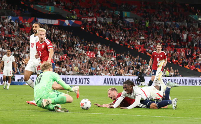 LukaÅ¡ HorniÄek (C) Vladimir Coufal (C) Eberechi Eze (E) at the England v Czechia UEFA Nations League Group 3 match, at Wembley Stadium, London, UK, on 6th October, 2026.  .