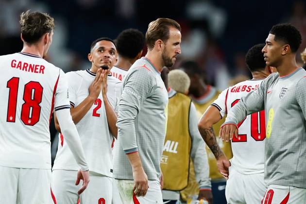 Trent Alexander-Arnold of England looks on at full-time as Harry Kane and Jude Bellingham of England embrace England v Czechia, UEFA Nations League, Football, Wembley Stadium, London, UK - 06 Oct 2026London Wembley Stadium United Kingdom  Copyright: xMattxImpey Shutterstockx 17188908ii