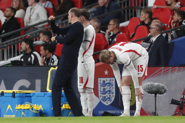 England v Czechia UEFA Nations League England Head Coach Thomas Tuchel gives instructions to James Garner of England as he prepares to come on as sub during the UEFA Nations League match at Wembley Stadium, London 06 10 2026 UK Newspapers OUT Copyright: xPaulxChestertonx FIL-24030-0179