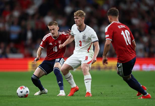 Lewis Hall of England with Matej Radosta of Czechia England v Czech Republic - UEFA Nations League - League A - Group 3. Football. Wembley Stadium, London, UK. 6 OCT 2026Wembley Wembley Stadium LONDON United Kingdom  Copyright: xJASONPIX Shutterstockx 17189001bx
