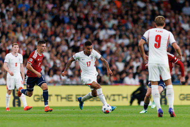 England v Czechia UEFA Nations League, Tuesday 6th October 2026: Morgan Rogers of England on the ball during the UEFA Nations League Group C Fixture between England and Czechia at Wembley Stadium, Wembley in London, England. (Photo by Alex Ferrelly Sports Press Photo) Copyright: xAlexxFerrelly SportsxPressxPhotox Sportspressphoto_SPR247532