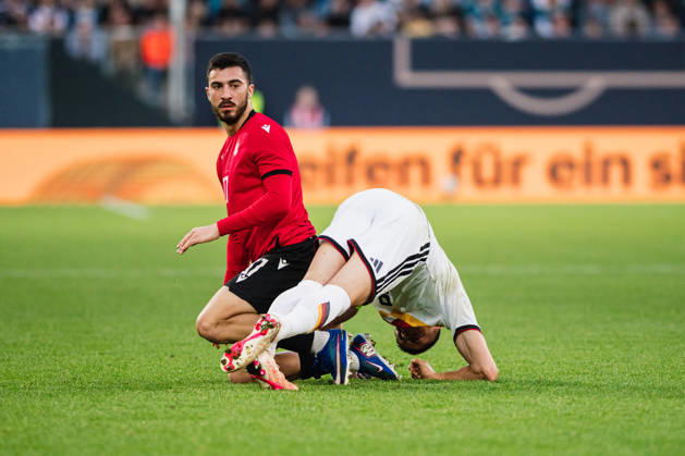 U21, U 21 EM-Qualifikation: Deutschland - Georgien, 06.10.2026 Akaki Giunashvili (Georgien, 17), NicolÃ² Tresoldi (Deutschland, 9); Fußball, EM-Qualifikation U 21, 10. Spieltag: Deutschland vs. Georgien am 06.10.2026, Bielefeld DFB REGULATIONS PROHIBIT ANY USE OF PHOTOGRAPHS AS IMAGE SEQUENCES AND OR QUASI-VIDEO. Copyright: xBEAUTIFULxSPORTS Tonhäuserx
