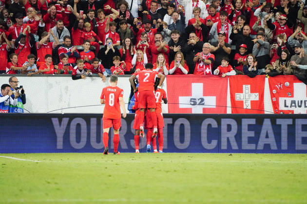 06.10.26 Luzern Schweiz. Thermoplan Arena Fussball Herren Saison 2026-2027 Nations League Schweiz - Nordmazedonien 3-0 .Bild. Torjubel Schweiz SUI Aktion Zweikampf