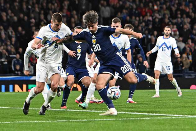 Scotland v Slovenia UEFA Nations League Kieron Bowie of Scotland shoots during the UEFA Nations League match at Barclays Hampden, Glasgow 06 10 2026 UK Newspapers OUT Copyright: xJamiexJohnstonx FIL-24032-0122