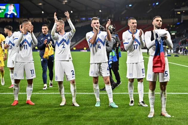 Scotland v Slovenia UEFA Nations League Players of Slovenia celebrate their sides win during the UEFA Nations League match at Barclays Hampden, Glasgow 06 10 2026 UK Newspapers OUT Copyright: xJamiexJohnstonx FIL-24032-0164
