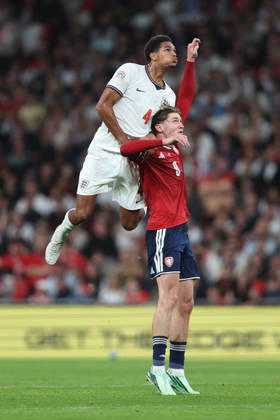 England v Czechia 06 October 2026, London - International Football - UEFA Nations League - England v Czechia - Jarell Quansah of England and Ryan Naderi of Czechia - Photo: Charlotte Wilson Offside. London UK Copyright: xCharlottexWilsonx xOffsidexOffside
