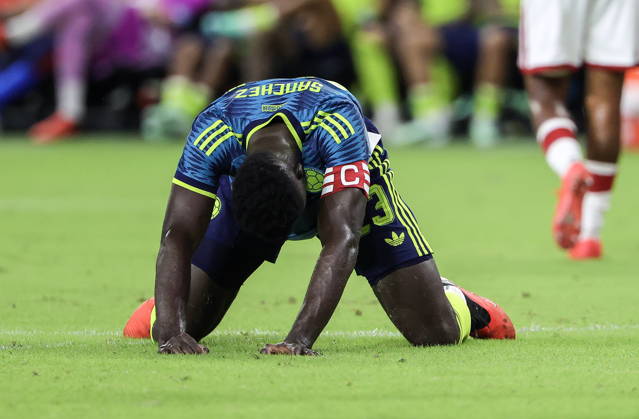 International soccer friendly - Colombia vs. Peru Colombia defender Davinson Sanchez reacts during the international soccer friendly between Colombia and Peru at Nu Stadium in Miami, Florida, USA, 06 October 2026. MIAMI FLORIDA United States Copyright: xCRISTOBALxHERRERA-ULASHKEVICHx
