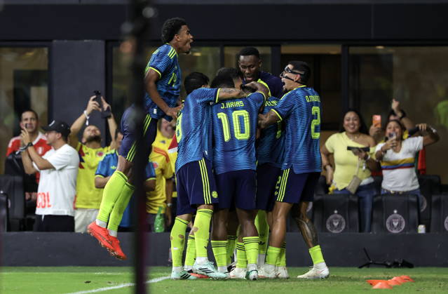 International soccer friendly - Colombia vs. Peru Team Colombia celebrate their goal during the international soccer friendly between Colombia and Peru at Nu Stadium in Miami, Florida, USA, 06 October 2026. MIAMI FLORIDA United States Copyright: xCRISTOBALxHERRERA-ULASHKEVICHx