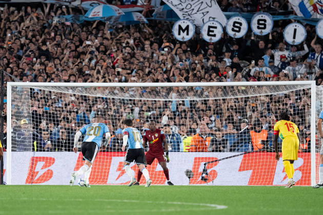 BUENOS AIRES, ARGENTINA - OCTOBER 06: Lionel Messi of Argentina prepares to take a penalty kick during the International Friendly, Länderspiel, Nationalmannschaft football match between Argentina and Benin at Estadio Monumental Antonio V. Liberti on October 06, 2026 in Buenos Aires, Argentina. (Photo by Richard Callis Sports Press Photo) Copyright: xRichardxCallis SportsxPressxPhotox Sportspressphoto_SPR247917