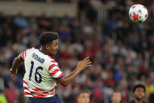 SAINT PAUL, MN - OCTOBER 06: United States Alex Freeman (16) heads the ball during the second half of the men™s friendly match between the U.S. national team, Nationalteam and Canada™s national team on October 6th, 2026, at Allianz Field in Saint Paul, MN. (Photo by Bailey Hillesheim Icon Sportswire) SOCCER: OCT 06 USA vs Canada EDITORIAL USE ONLY Icon20261006012