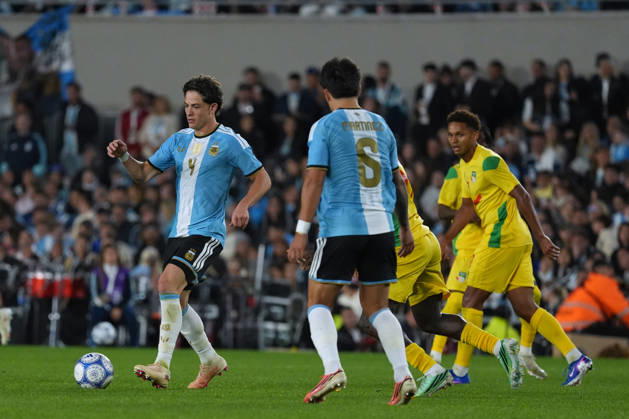Messi bade farewell to Argentina in the friendly match against Benin BUENOS AIRES, ARGENTINA - OCTOBER 6: Agustín Giay (4) of Argentina in action during the friendly match between Argentina and Benin in Buenos Aires, Argentina on October 6, 2026. Argentine football legend and national team, Nationalteam captain Lionel Messi goodbye to the crowd during his farewell match in front of over 80,000 spectators at the Monumental Stadium. Argentine football star Lionel Messi played his final international match, Länderspiel, Nationalmannschaft in the friendly game between Argentina and Benin. The 39-year-old walk onto the stadium pitch for the final time in the sky-blue and white jersey, entering his farewell as Argentina s record appearance-maker and leading scorer with 207 caps and 125 goals. Luciano Gonzalez Anadolu Buenos Aires Argentina. Editorial use only. Please get in touch for any other usage.  Copyright: x2026xAnadoluxLucianoxGonzalezx