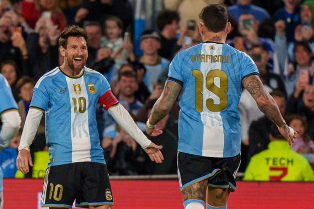 Benin v Argentina BUENOS AIRES, ARGENTINA - OCTOBER 6: Lionel Messi 10 and Nicolas Otamendi 19 of Argentina celebrate a goal during a game between Benin and Argentina at Estadio Monumental on October 6, 2026 in Buenos Aires, Argentina Buenos Aires Estadio Monumental Argentina Copyright: xAndrewxJ.xClark ISIxPhotosx 9950