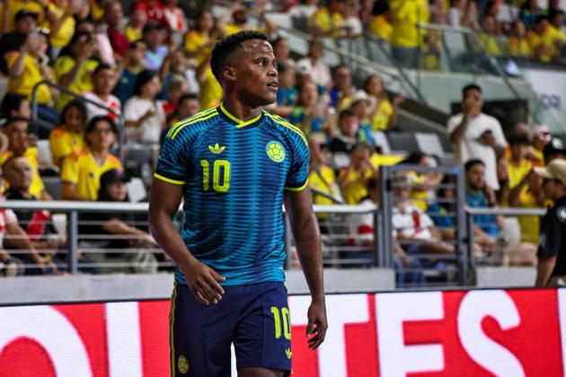 MIAMI, FL - OCTOBER 06: Jhon Arias 10 of Colombia looks on during an International Friendly, Länderspiel, Nationalmannschaft soccer match between Colombia and Peru at NU Stadium on October 06, 2026 in Miami, Florida.(Photo by Chris Arjoon Icon Sportswire) SOCCER: OCT 06 Colombia vs Peru EDITORIAL USE ONLY Icon2610060000044