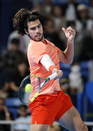 Tennis: Japan Open Carlos Alcaraz of Spain plays against Jiri Lehecka of the Czech Republic in the men s singles final at the Japan Open tennis tournament at Ariake Tennis Forest Park in Tokyo on Oct. 6, 2026. A14AA0005630265P