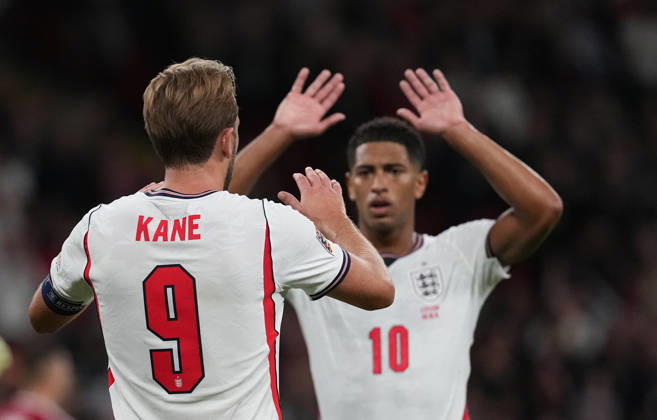 England v Czech Republic Group 3 UEFA Nations League - Season 2026 2027 - Wembley Stadium Harry Kane of England celebrates scoring 2nd goal in 3-0 win with Jude Bellingham during the England v Czech Republic UEFA Group 3 Nations League Match at Wembley Stadium London, Season 26 27, October 6 2026 London United Kingdom