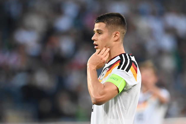 Nicolo TRESOLDI (GER) halbe Figur, Halbfigur, halber Koerper, Einzelbild, angeschnittenes Einzelmotiv, Gestik, Geste, gestikuliert, Fussball Laenderspiel, U21, U 21 EM-Qualifikation, Deutschland - Georgien 2-0 am 06.10.2026, Schueco-Arena Bielefeld, Â