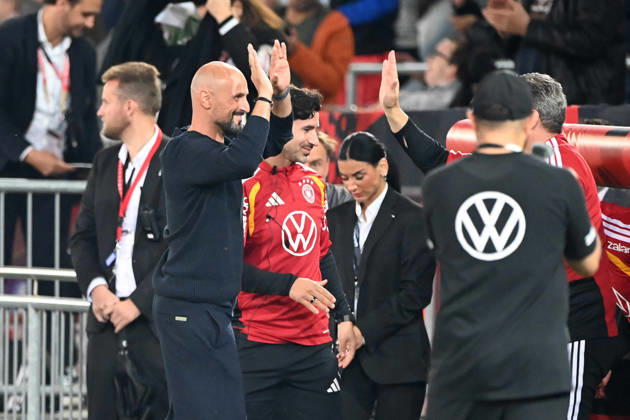 Schlussjubel, Jubel, jubeln, Freude, cheers, Bundestrainer Antonio DI SALVO (GER) Fussball Laenderspiel, U21, U 21 EM-Qualifikation, Deutschland - Georgien 2-0 am 06.10.2026, Schueco-Arena Bielefeld, Â