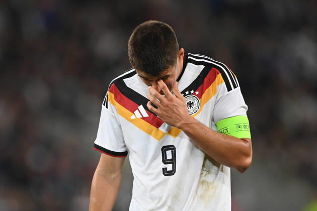Nicolo TRESOLDI (GER) halbe Figur, Halbfigur, halber Koerper, Einzelbild, angeschnittenes Einzelmotiv, enttaeuscht, enttäuscht, Enttäuschung, Enttaeuschung Fussball Laenderspiel, U21, U 21 EM-Qualifikation, Deutschland - Georgien 2-0 am 06.10.2026, Schueco-Arena Bielefeld, Â