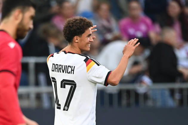 Noah DARVICH (GER) jubelt nach seinem Tor zum 1-0, Jubel, jubeln, Freude, cheers, Fussball Laenderspiel, U21, U 21 EM-Qualifikation, Deutschland - Georgien am 06.10.2026, Schueco-Arena Bielefeld, Â