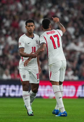 England v Czech Republic Group 3 UEFA Nations League - Season 2026 2027 - Wembley Stadium Jude Bellingham of England with Morgan Rogers during the England v Czech Republic UEFA Group 3 Nations League Match at Wembley Stadium London, Season 26 27, October 6 2026 London United Kingdom