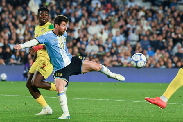 BUENOS AIRES, ARGENTINA 6 OCTOBER: Argentine footballer Lionel Messi is about to control the ball during a team attack in a friendly match between Argentina and Benin at the Estadio Monumental Antonio V. Liberti on 6 October 2026 in Buenos Aires, Argentina. Copyright: xMBxMediax