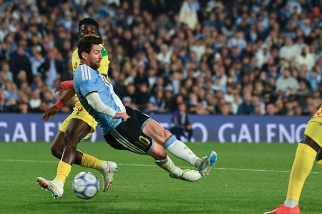 BUENOS AIRES, ARGENTINA 6 OCTOBER: Argentine footballer Lionel Messi has just struck the ball in the opposition™s penalty area, during a friendly match between Argentina and Benin at the Estadio Monumental Antonio V. Liberti on 6 October 2026 in Buenos Aires, Argentina. Copyright: xMBxMediax