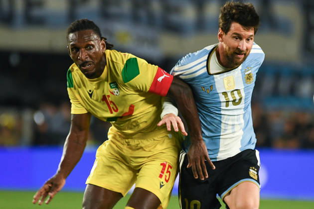 BUENOS AIRES, ARGENTINA 6 OCTOBER: Argentine player Lionel Messi and Benin™s Sessi D™Almeida battle fiercely for the ball during a friendly match between Argentina and Benin at the Estadio Monumental Antonio V. Liberti on 6 October 2026 in Buenos Aires, Argentina. Copyright: xMBxMediax