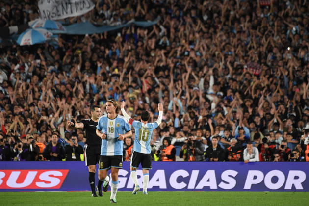 BUENOS AIRES, ARGENTINA 6 OCTOBER: Lionel Messi of the Argentine national team, Nationalteam celebrates the goal he has just scored in front of the Argentine fans, during a friendly match between Argentina and Benin at the Estadio Monumental Antonio V. Liberti on 6 October 2026 in Buenos Aires, Argentina. Copyright: xMBxMediax