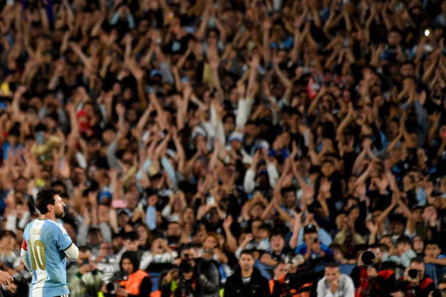 BUENOS AIRES, ARGENTINA 6 OCTOBER: Lionel Messi of the Argentine national team, Nationalteam celebrates the goal he has just scored in front of the Argentine fans, during a friendly match between Argentina and Benin at the Estadio Monumental Antonio V. Liberti on 6 October 2026 in Buenos Aires, Argentina. Copyright: xMBxMediax