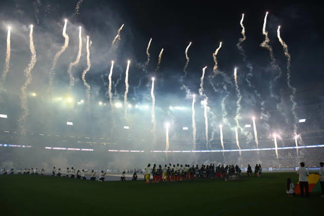 BUENOS AIRES, ARGENTINA - OCTOBER 06: firework and drone light show during the Lionel Messi of Argentina addresses, speak to the crowd after his final international appearance the International Friendly, Länderspiel, Nationalmannschaft match between Argentina and Benin at Estadio Mas Monumental on October 06, 2026 in Buenos Aires, Argentina. Photo by SFSI Argentina national team, Nationalteam v Benin Copyright: xSFSIx