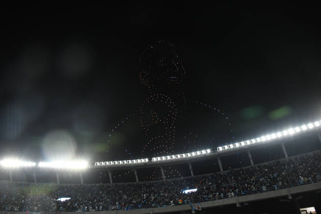 BUENOS AIRES, ARGENTINA - OCTOBER 06: firework and drone light show during the Lionel Messi of Argentina addresses, speak to the crowd after his final international appearance the International Friendly, Länderspiel, Nationalmannschaft match between Argentina and Benin at Estadio Mas Monumental on October 06, 2026 in Buenos Aires, Argentina. Photo by SFSI Argentina national team, Nationalteam v Benin Copyright: xSFSIx