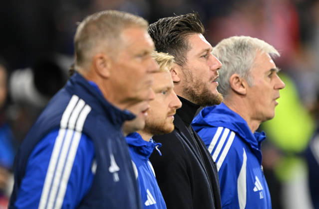 Glasgow, Scotland, 6th October 2026. Scotland head coach, Sebastien Pocognoli during the Scotland vs Slovenia UEFA Nations League match at Hampden Park, Glasgow. Picture credit should read: Neil Hanna Sportimage EDITORIAL USE ONLY. No use with unauthorised audio, video, data, fixture lists, club league logos or live services. Online in-match use limited to 120 images, no video emulation. No use in betting, games or single club league player publications. SPI_104_NH_Scotland_Slovenia SPI-5054-0104